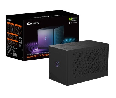 כרטיס מסך חיצוני לבינה מלאכותית כולל קירור נוזלי ותאורה ג'יגהבייט Gigabyte GV-N5090IXEB-32GD AORUS RTX 5090 AI BOX Waterforce 32GB GDDR7 RGB RJ45